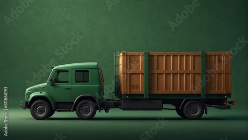 Green transportation concept with cargo on green background