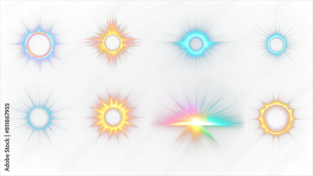Set of different colors of Overlay, flare light transition, effects sunlight, lens flare, light leaks. on white background. Glowing color light flair
Set of different colors of Overlay, flare light transition, effects sunlight, lens flare, light leaks. on white background. Glowing color light flair
