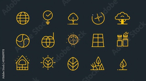 A sleek collection of 9 linear icons featuring themes like zoom protection factory deselect mask forest and Earth Day all presented in high quality for web use photo