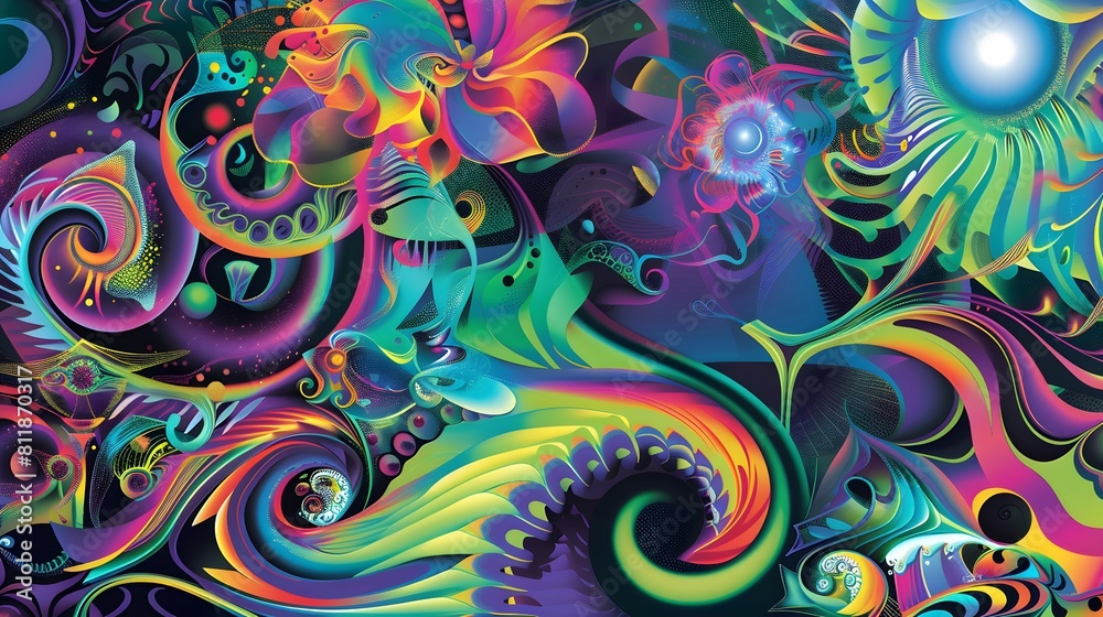 Abstract, psychedelic colorful designs with swirling patterns Abstract, psychedelic colorful designs with swirling patterns