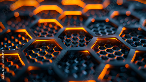 A close up of an orange and black hexagonal pattern. photo