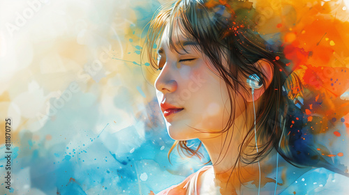 illustration of a woman listening to music