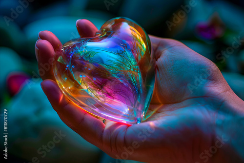 A person holding a heart shaped glass in their hand. photo