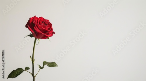 A single red rose stands out against a white backdrop complete with a clipping path for easy customization