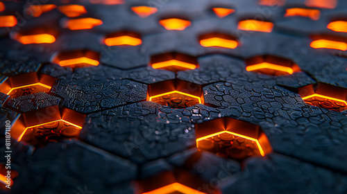 A close up of a black and orange hexagonal pattern. photo