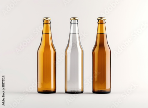 glass bottles for drinks, without labels or inscriptions, clean, copy space, mockup, product design, close-up