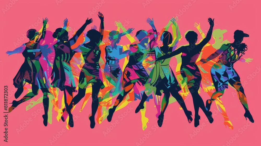 Vibrant costumes blend colors in a mesmerizing dance show, Ai Generated. Vibrant costumes blend colors in a mesmerizing dance show, Ai Generated.