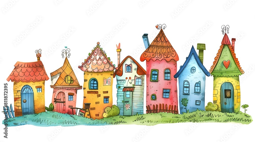 Whimsical Colorful Village with Cozy Storybook Cottages in Charming Rural Landscape