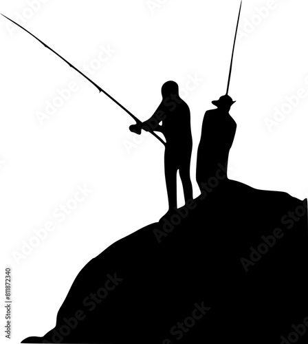 silhouette of a fisherman with fishing rod