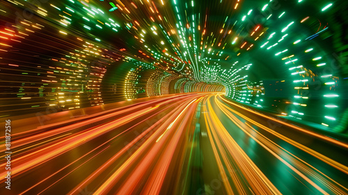 This image captures the essence of digital data with a dynamic representation of circuits and light trails  symbolizing the speed and connectivity of modern technology.