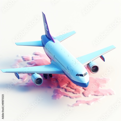 Emergency airplane landing flat design top view crisis theme 3D render colored pastel.