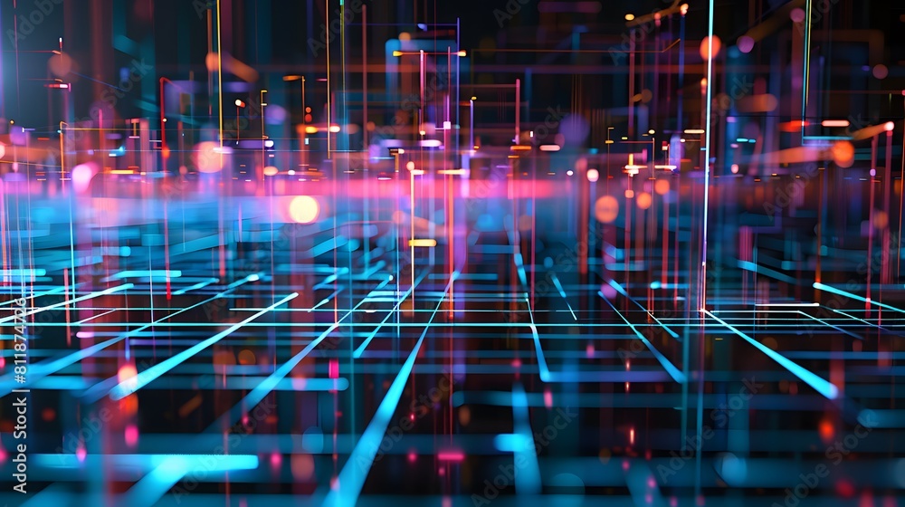 Glowing gridlines and futuristic elements Glowing gridlines and futuristic elements