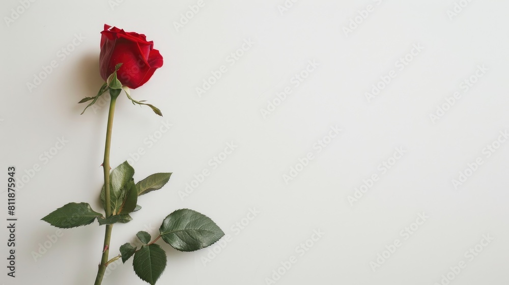 A solitary red rose against a white backdrop A solitary red rose against a white backdrop