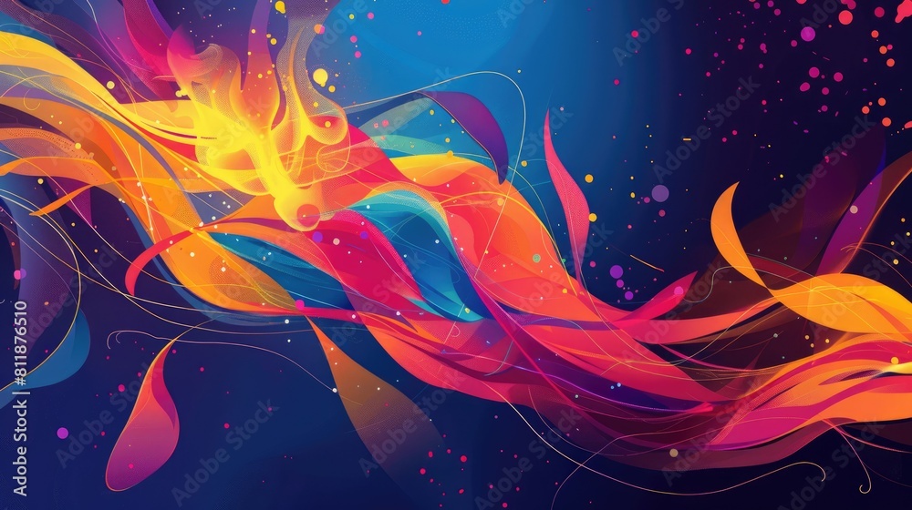 Colorful dynamic abstract digital art with fire elements, background image
