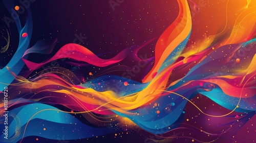 Colorful dynamic abstract digital art with fire elements, background image 