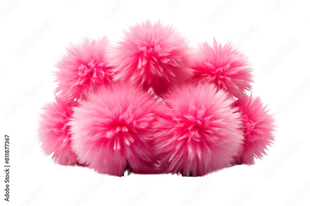 A bunch of pink pom poms are piled on top of each other. The pom poms are fluffy and soft, giving the impression of a cozy and warm atmosphere A bunch of pink pom poms are piled on top of each other. The pom poms are fluffy and soft, giving the impression of a cozy and warm atmosphere