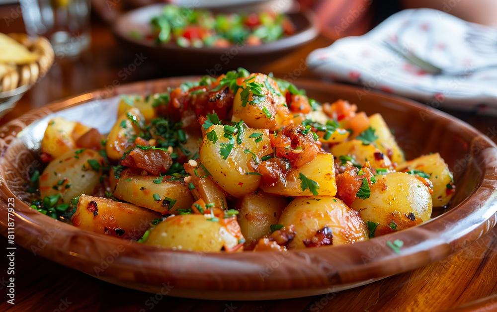 A bowl of potatoes with herbs and spices. A bowl of potatoes with herbs and spices.