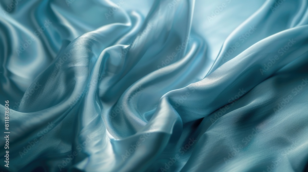 Fototapeta premium Blue silk fabric texture, background image 