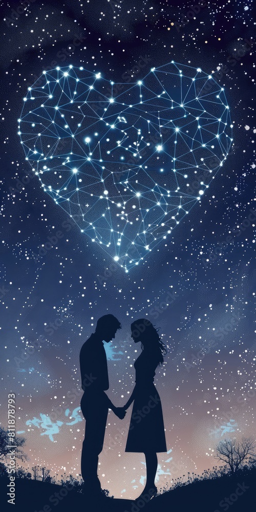 Astrological compatibility of the couple. Against a background of heart-shaped stars