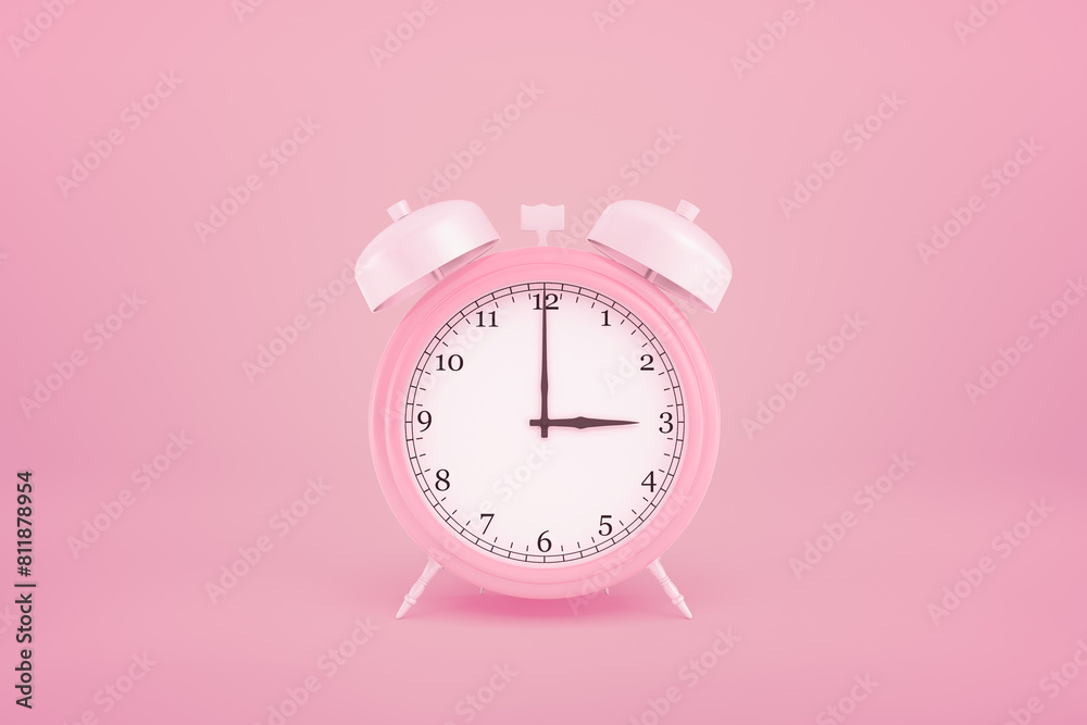 3d rendering of pink alarm clock on pink background 3d rendering of pink alarm clock on pink background