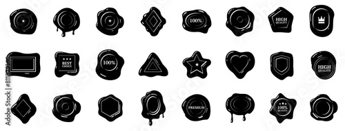 Wax seal stamp, certificate seals. Realistic wax medallion signature stamps set.