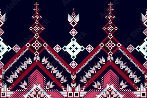 Colorful Thai Art Vector Fabric Pattern Vibrant Ikat Textile Background Traditional Craft Inspiration.