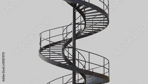 Metal Spiral staircase isolated on white
 photo