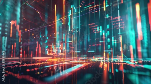 Futuristic Digital Data Visualization with Neon Colors
