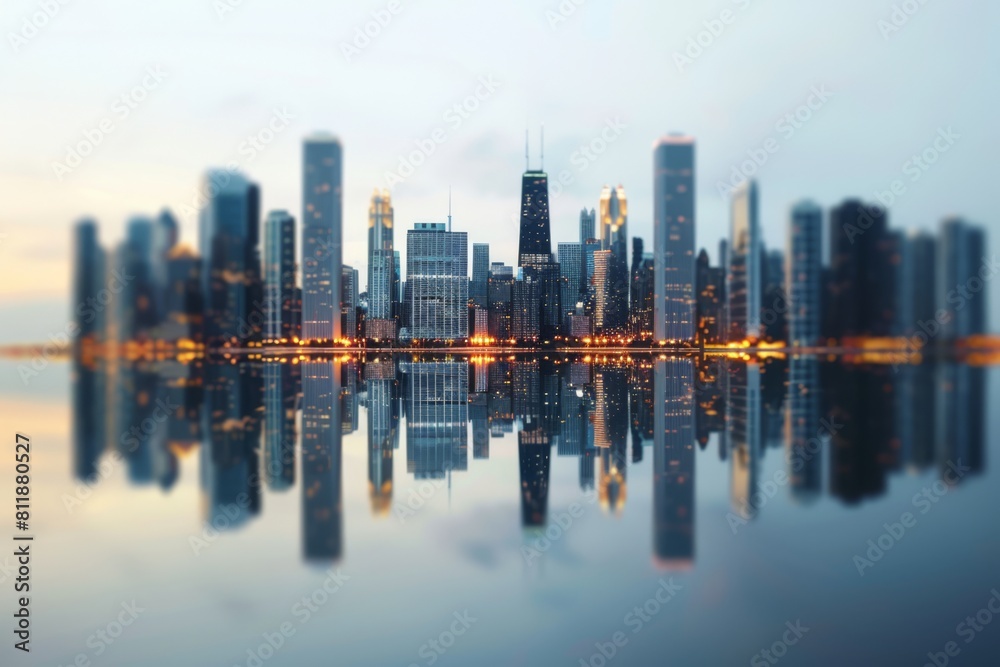 Fototapeta premium Experience the dynamic energy of a cityscape transformed into a captivating abstract composition, where towering buildings and bustling streets intertwine in a mesmerizing tapestry of color and form.