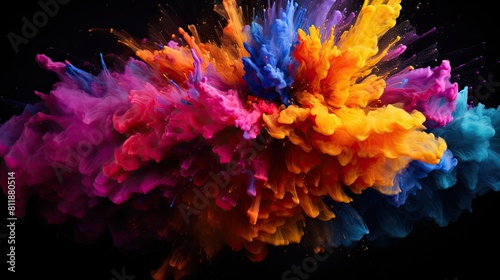 Explosive bursts of vibrant hues against a dark background  creating a dramatic and dynamic effect.