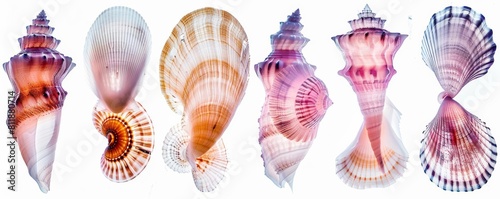 Xray image showcasing various types of sea shells, highlighting their unique internal structures