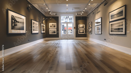 Contemporary gallery with monochrome photography exhibit