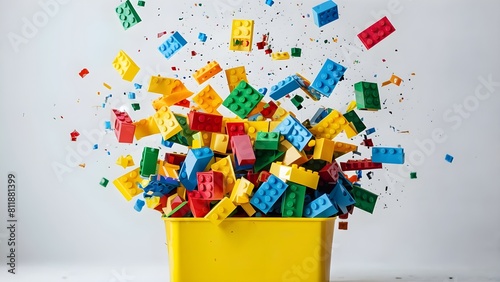 Brightly colored bricks exploding into the air