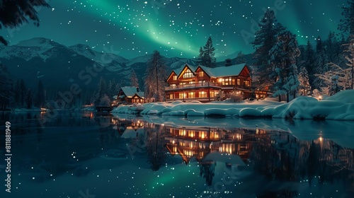 Create an advertisement showcasing a luxury resort offering exclusive 8K Aurora borealis viewing experiences in Oregon