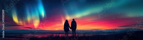 Write a short story about a couples romantic evening under the beautiful Aurora borealis in Oregon  captured in stunning 8K detail