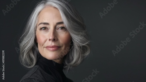 Gray-Haired Woman on a Flat Black Background