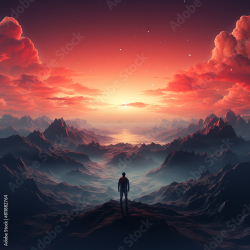 Wondrous image of spaceman travel through stargate with scifi landscape