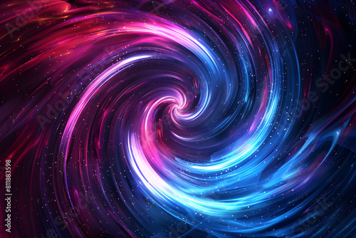 Mesmerizing neon swirls blending into a celestial galaxy. Abstract art on black background.