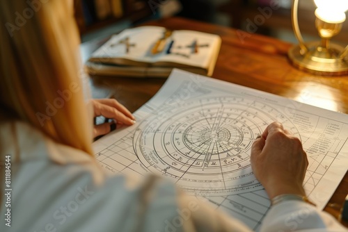 An astrologer compiles and studies a natal chart for his client, astrology, astrological signs photo