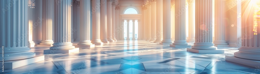 Bright indoor space featuring pillars.