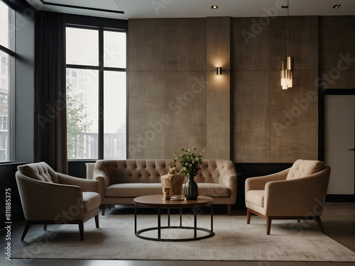 Beautiful lobby with armchairs interior design illustration © AMORNRAT
