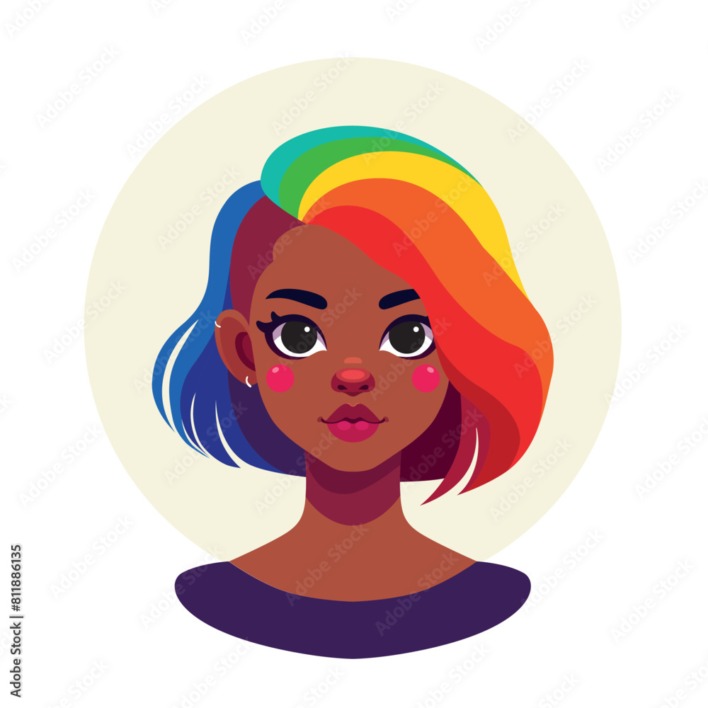 Portrait of an avatar of a girl with rainbow hair. Flat vector illustration Portrait of an avatar of a girl with rainbow hair. Flat vector illustration
