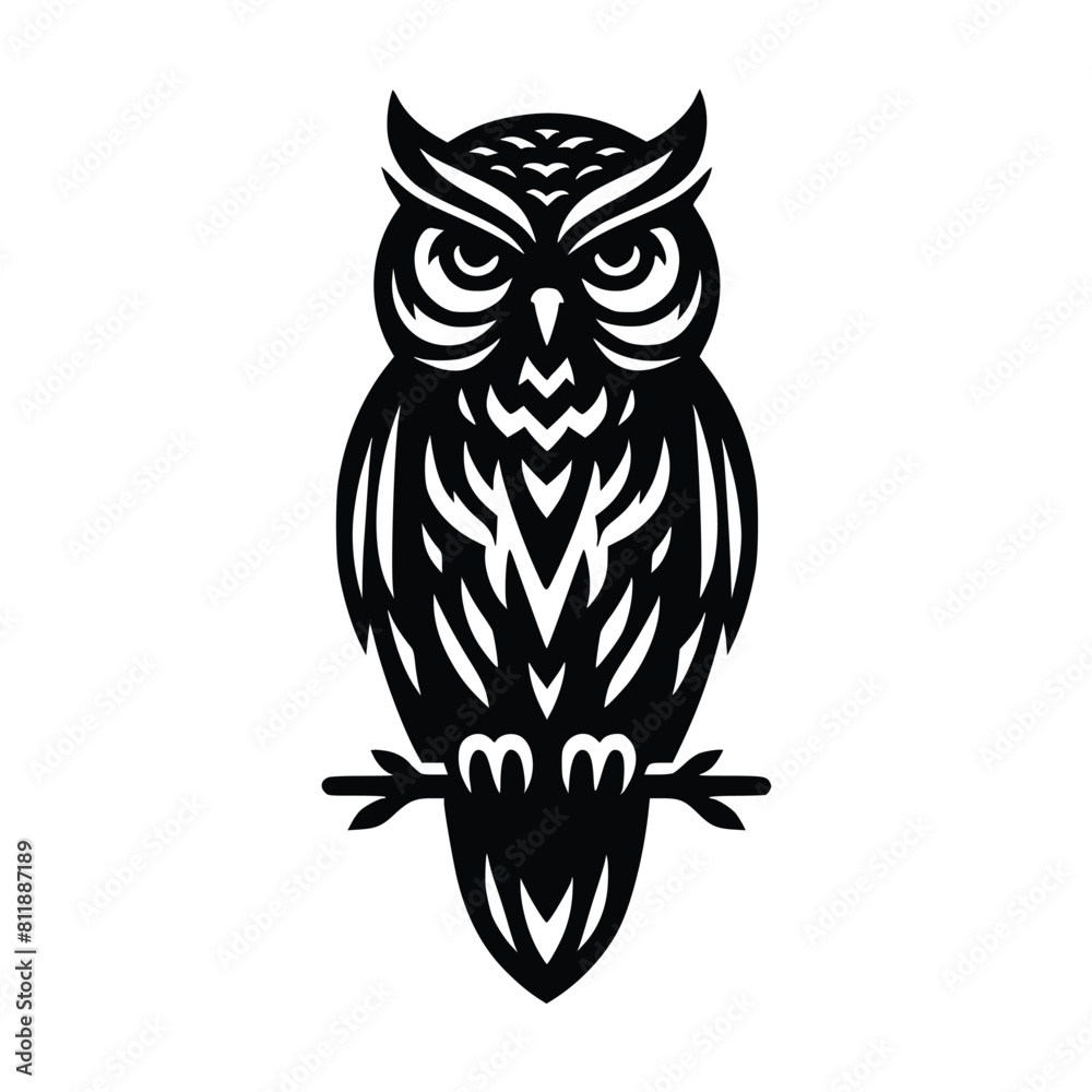 black owl vector illustrator, white background. can be used for emblem ...