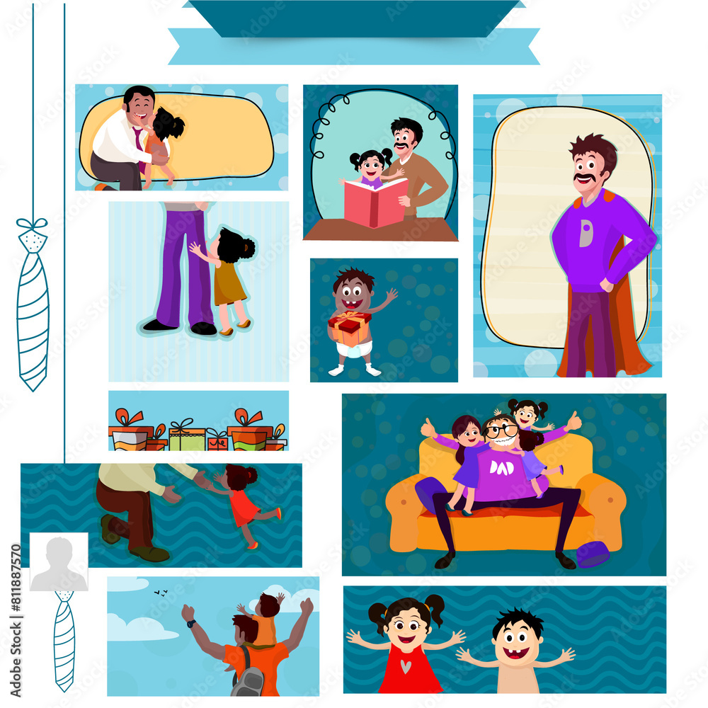 Fototapeta premium Happy Father's Day Social Media Post Card and Header, Banner Set.