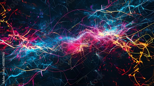 Abstract image of glowing blue, pink and yellow veins photo