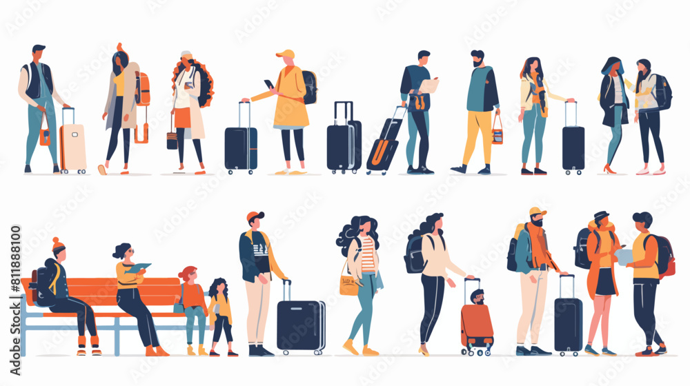 Bundle of scenes with tourists or aircraft passengers