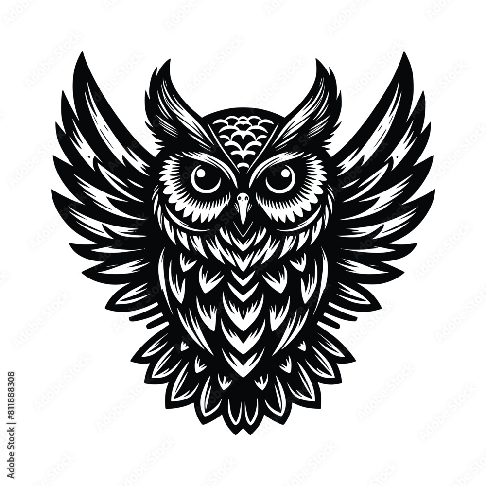 Obraz premium black owl vector illustrator, white background. can be used for emblem, t-shirt, marchendise and more