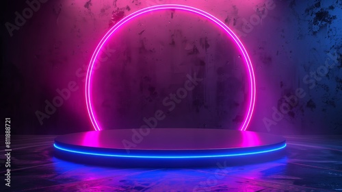 Futuristic Neon-lit Circular Podium for High-End Product Display