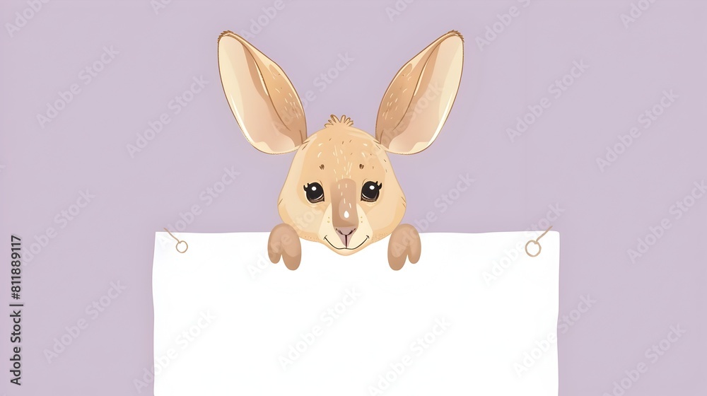 Adorable Bunny Peeking Out From Behind White Banner in Grassy Meadow Adorable Bunny Peeking Out From Behind White Banner in Grassy Meadow