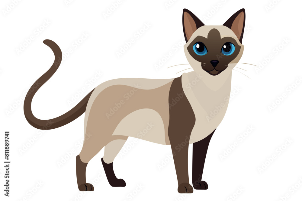 A Siamese cat with striking blue eyes standing alert and graceful A Siamese cat with striking blue eyes standing alert and graceful